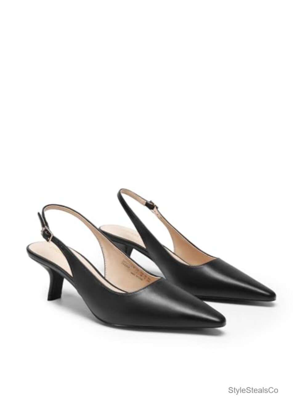 Slingback Kitten Heels Pointed Toe Faux Leather Pumps - Picture 3 of 6